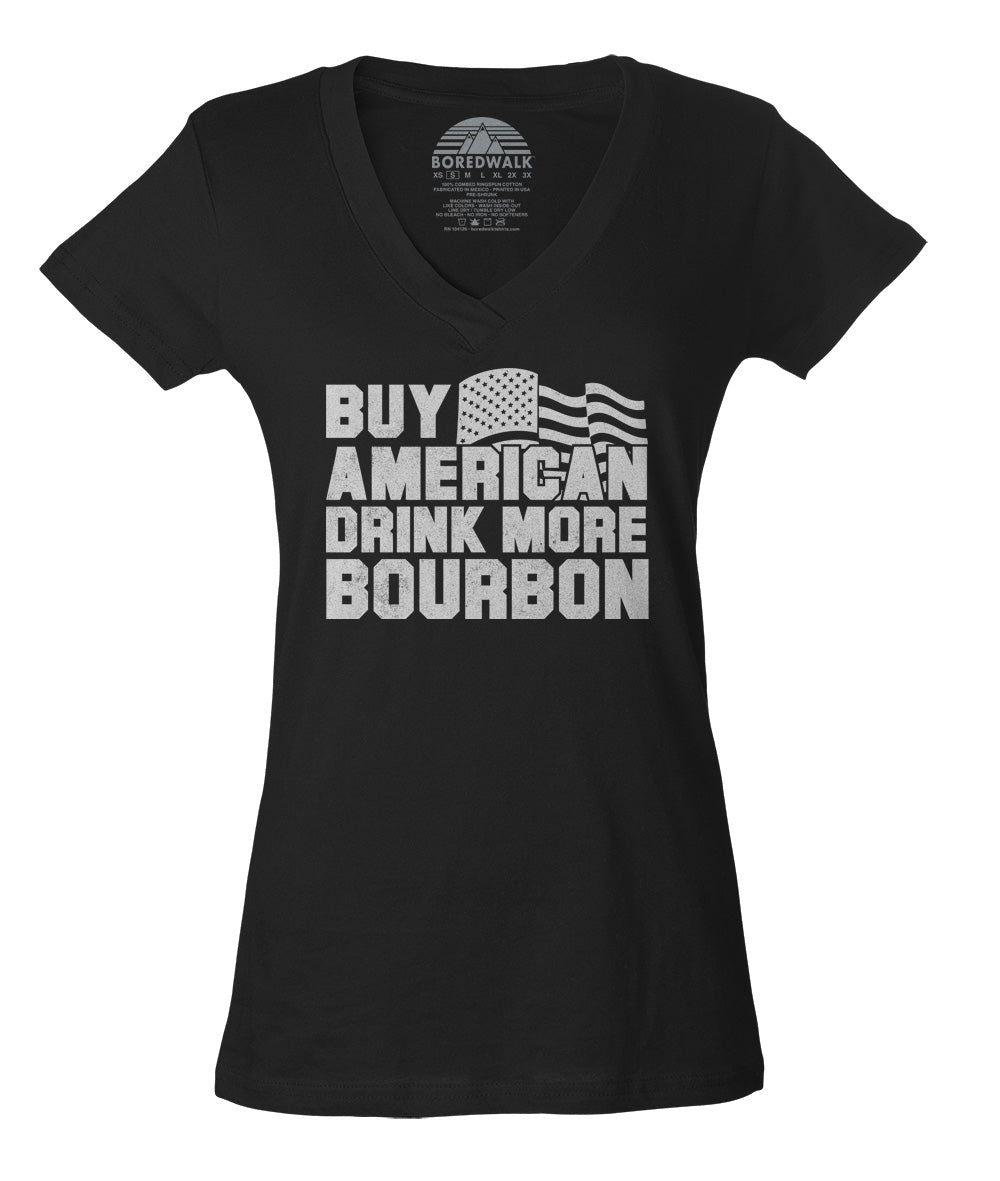 Women's Buy American Drink More Bourbon Vneck T-Shirt