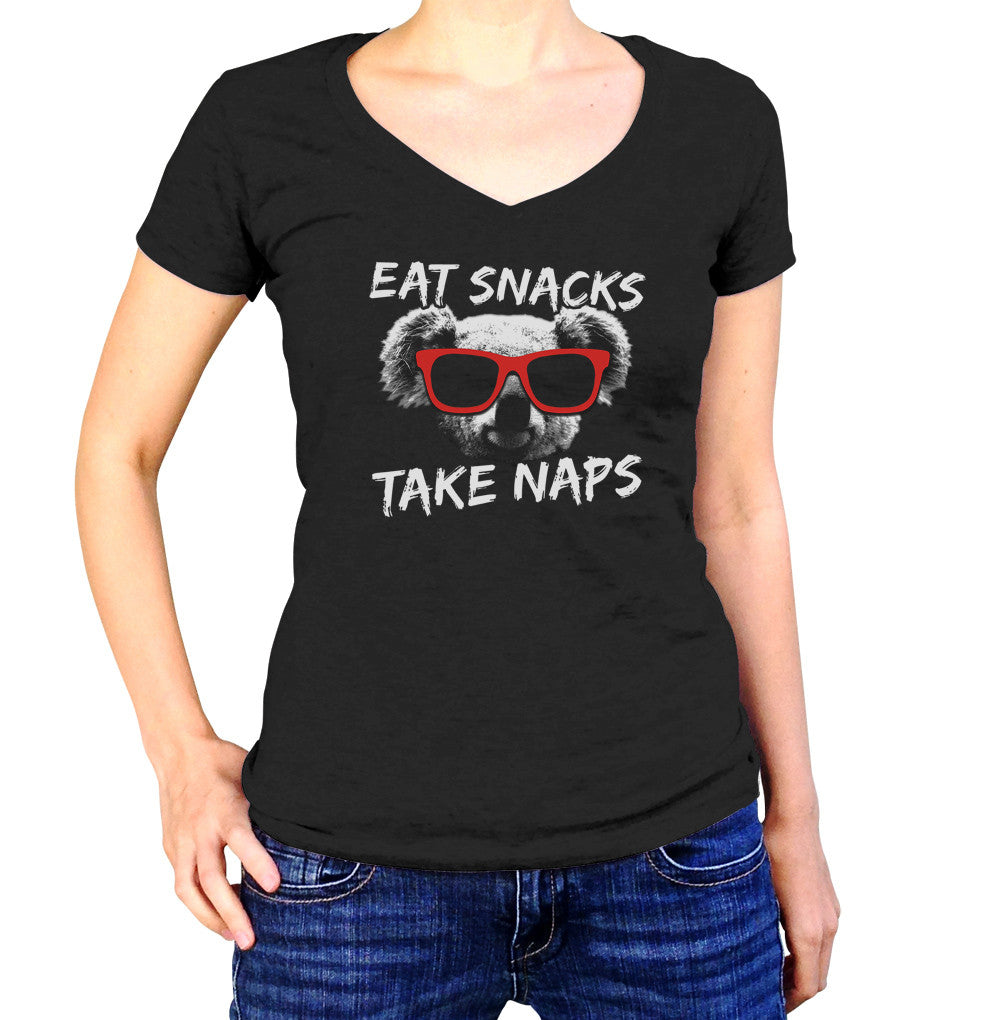 Women's Eat Snacks Take Naps Koala Vneck T-Shirt