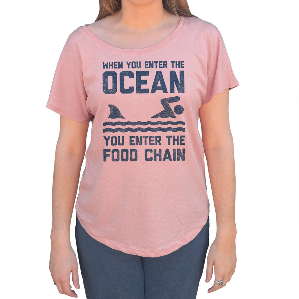 Women's When You Enter the Ocean You Enter the Food Chain Shark Scoop Neck T-Shirt