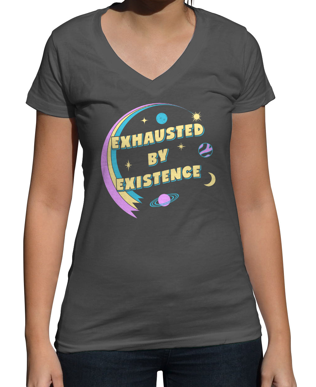 Women's Exhausted By Existence Vneck T-Shirt