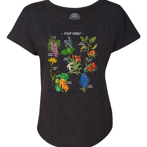 Women's Fleur Fatale Toxic Botanical Chart Scoop Neck T-Shirt