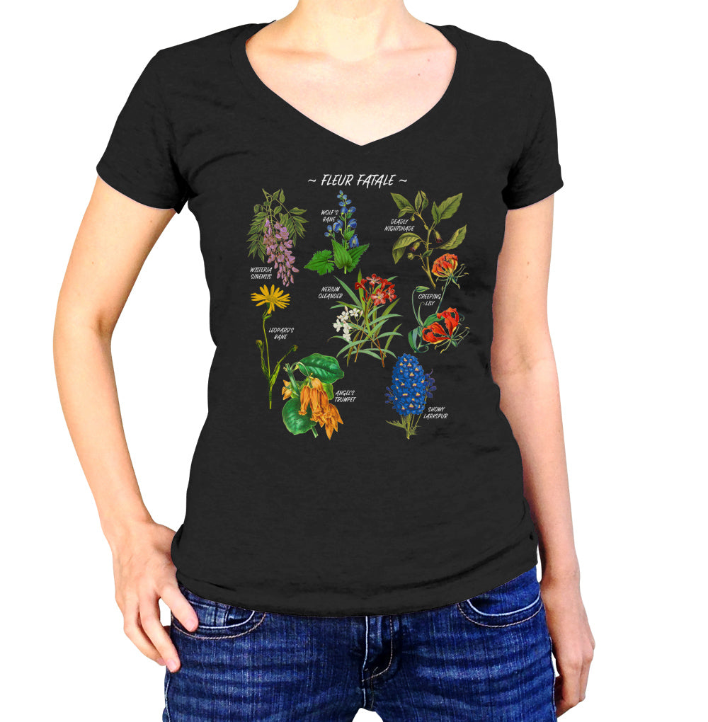 Women's Fleur Fatale Toxic Botanical Chart Vneck T-Shirt