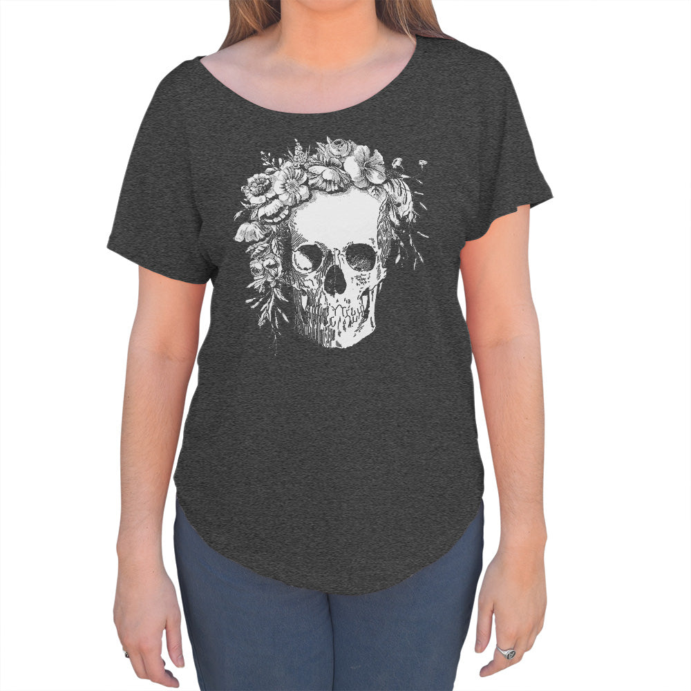 Women's Floral Skull Scoop Neck T-Shirt