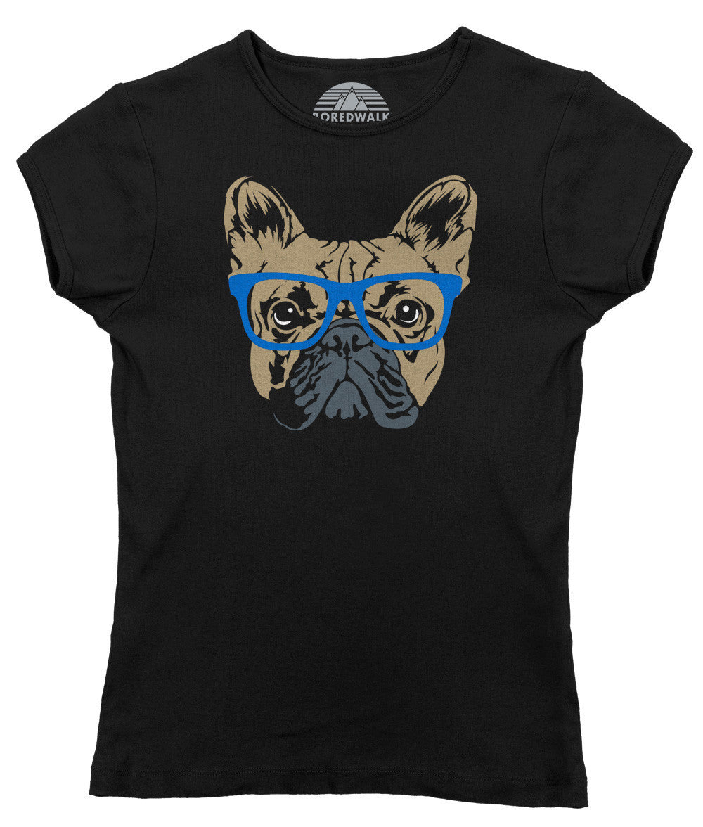 Women's Glasses On A French Bulldog Hipster Frenchie T-Shirt