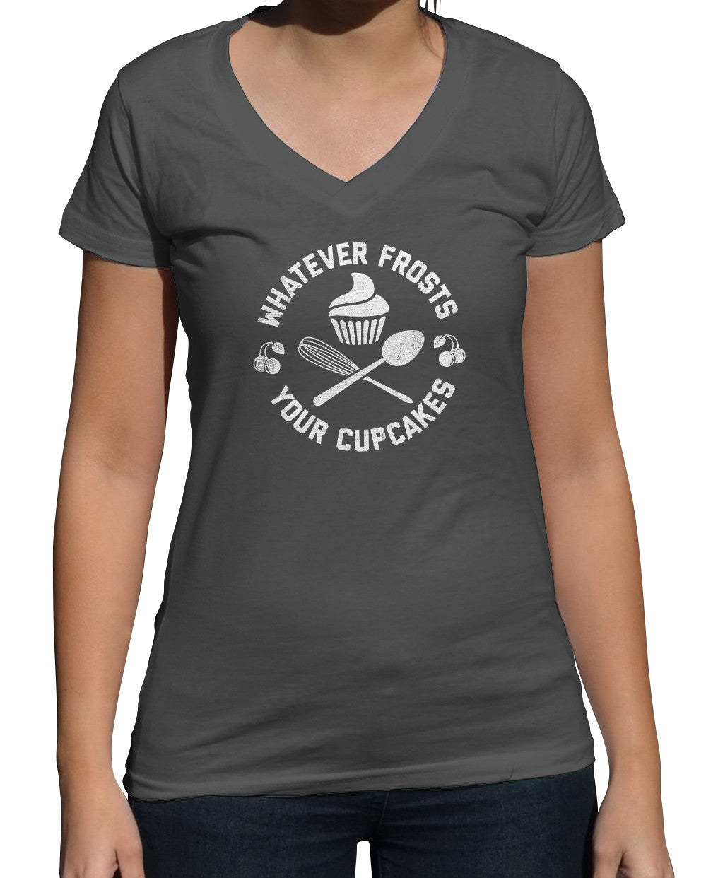 Women's Whatever Frosts Your Cupcakes Vneck T-Shirt