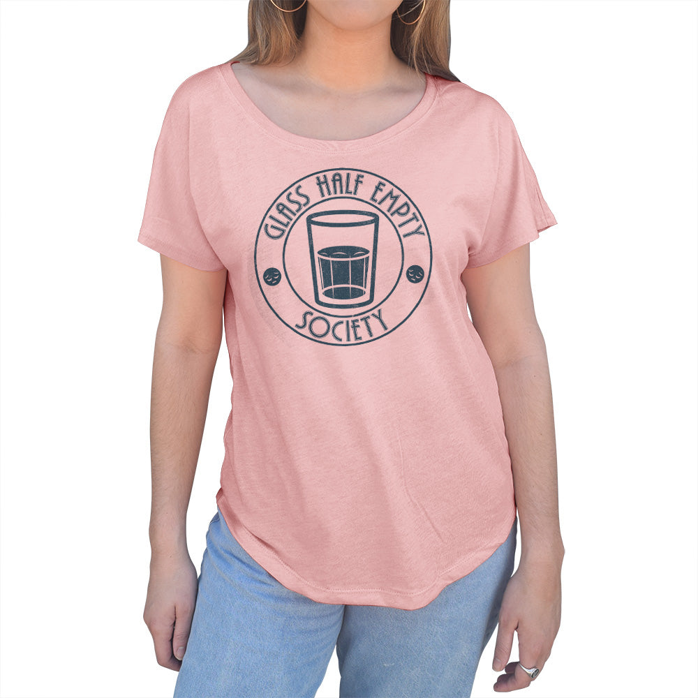 Women's Glass Half Empty Society Scoop Neck T-Shirt