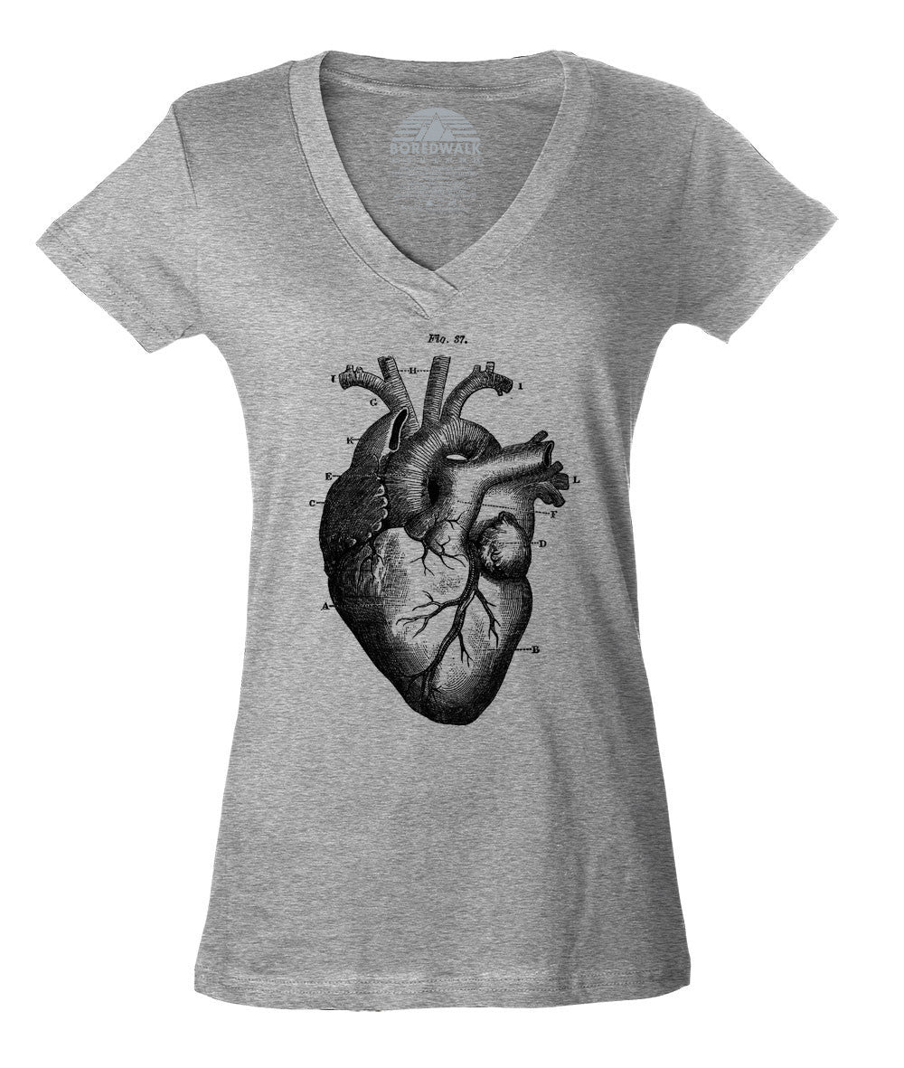 Women's Heart Anatomy Diagram Vneck T-Shirt