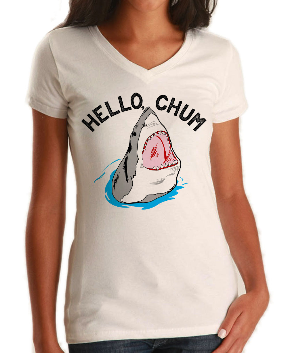 Women's Hello Chum Shark Vneck T-Shirt