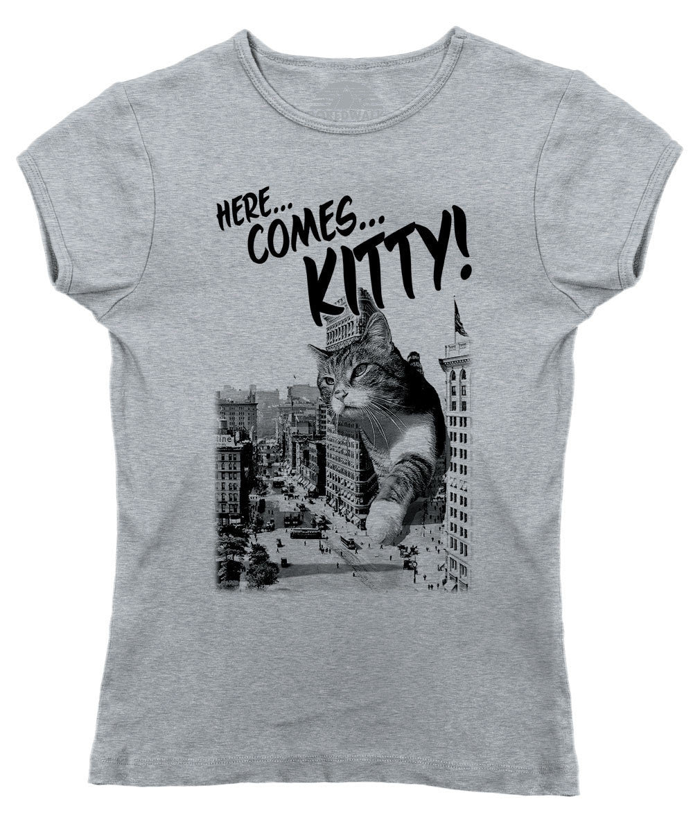 Women's Here Comes Kitty T-Shirt Funny Giant Cat TShirt