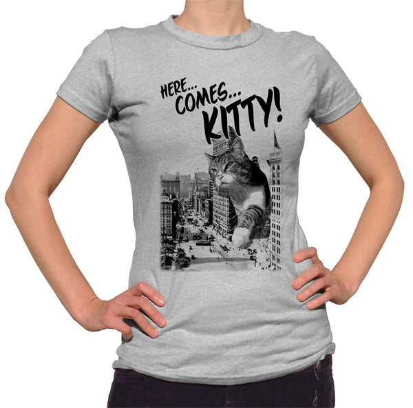 Women's Here Comes Kitty T-Shirt Funny Giant Cat TShirt - Boredwalk