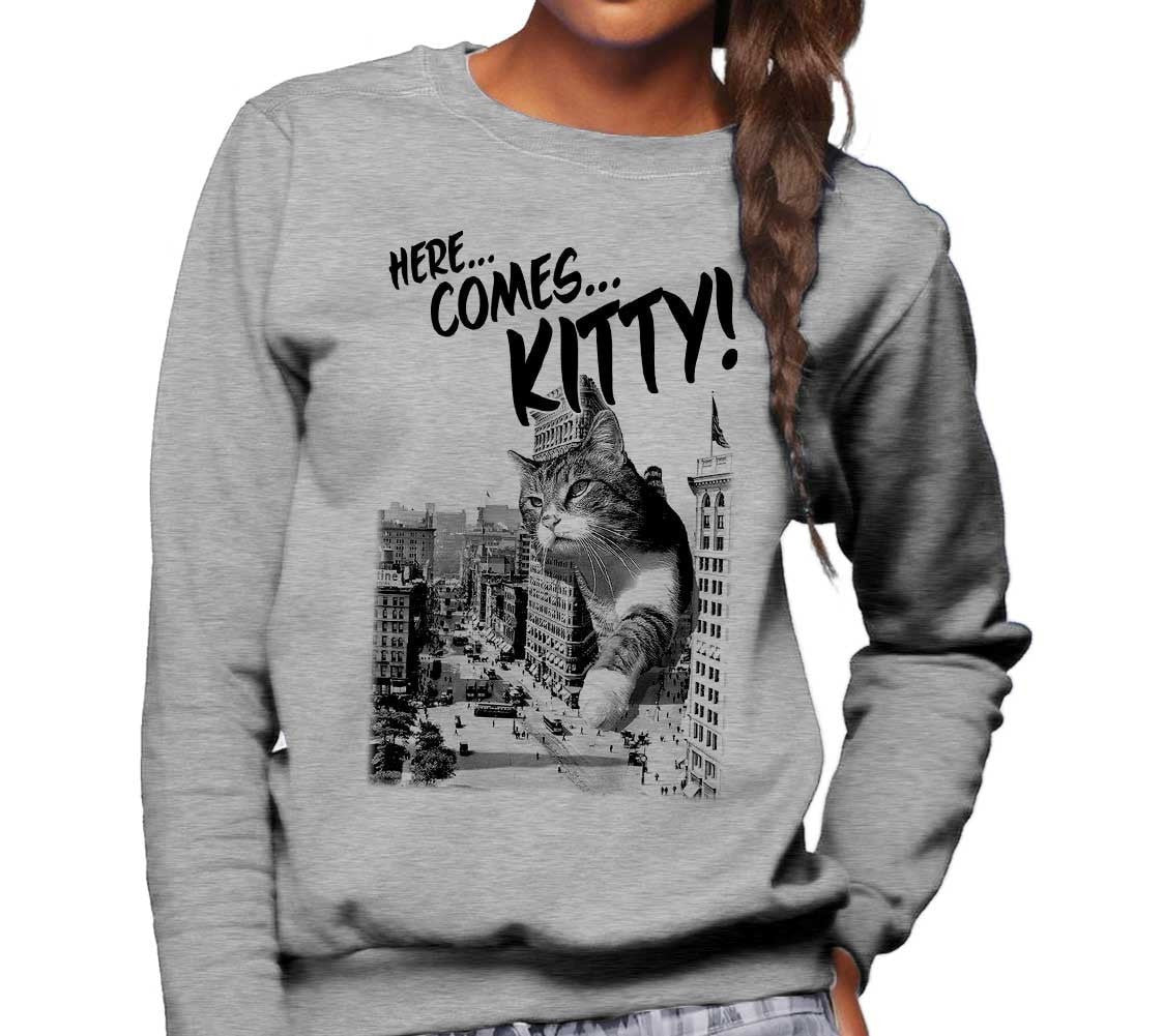 Unisex Here Comes Kitty Sweatshirt Funny Giant Cat Sweatshirt