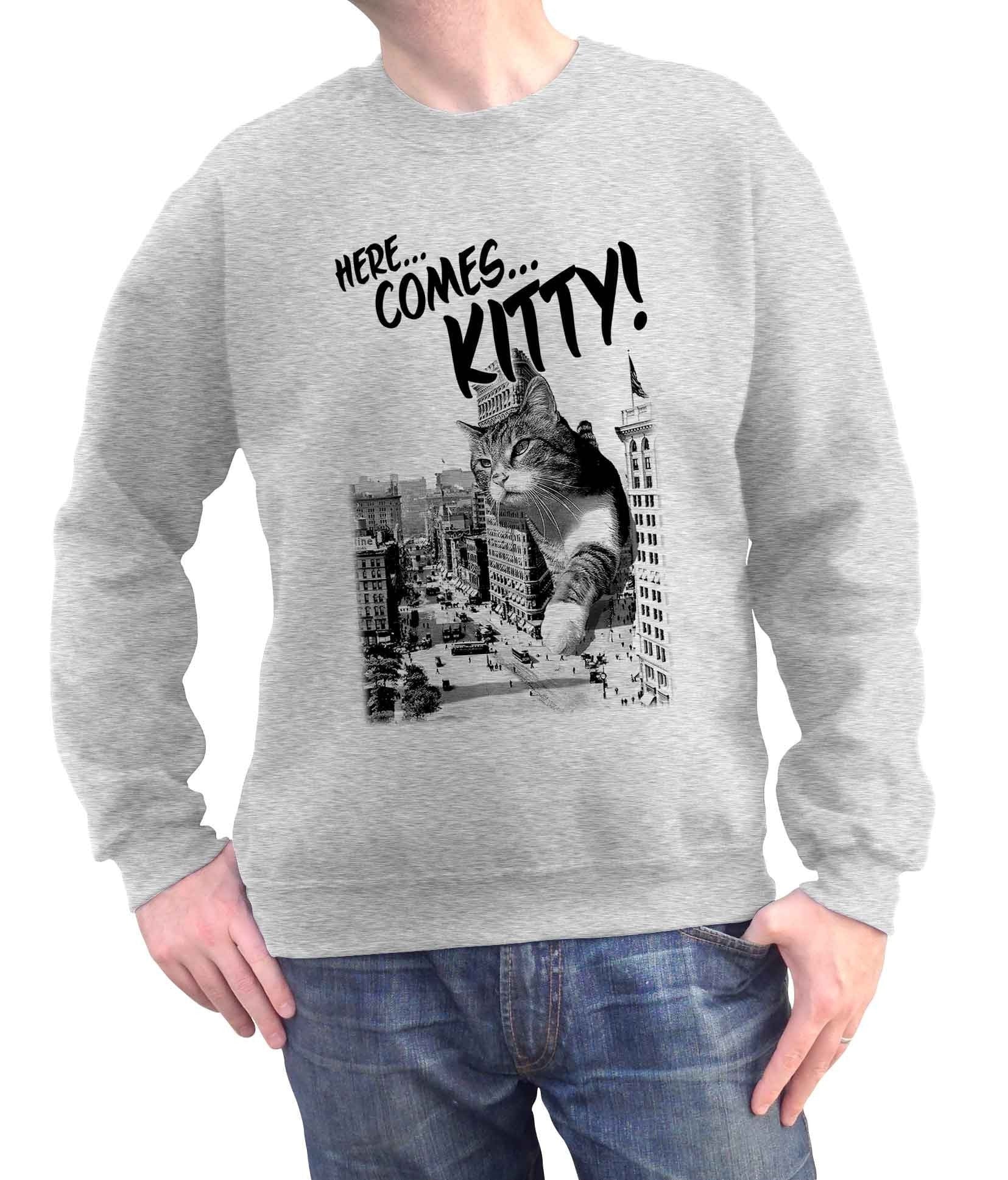 Unisex Here Comes Kitty Sweatshirt Funny Giant Cat Sweatshirt