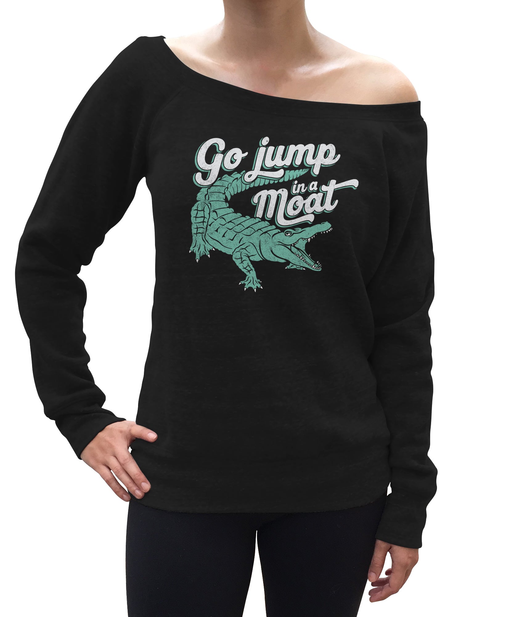 Women's Go Jump in a Moat Alligator Scoop Neck Fleece