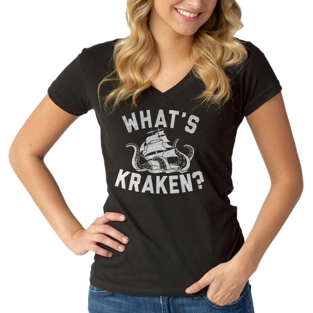 Women's What's Kraken Sea Monster Vneck T-Shirt
