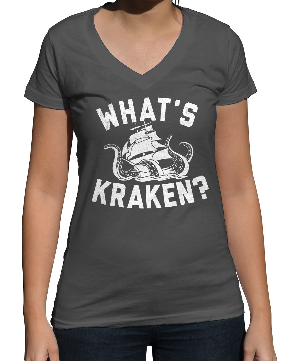 Women's What's Kraken Sea Monster Vneck T-Shirt