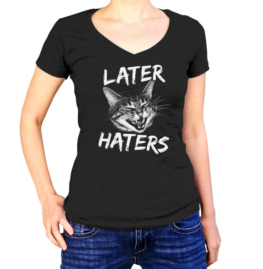 Women's Later Haters Vneck T-Shirt Funny Cat TShirt