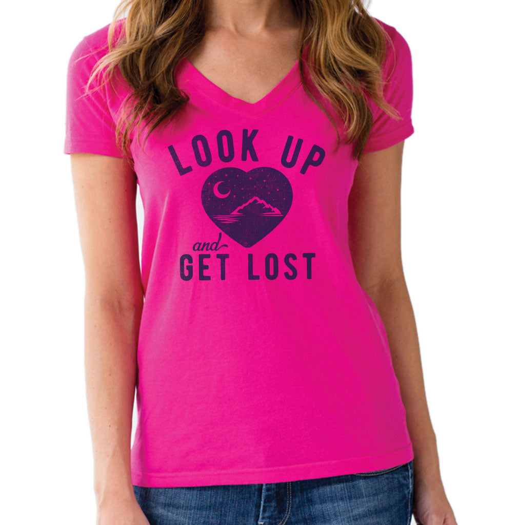 Women's Look Up and Get Lost Vneck T-Shirt - Astronomy Shirt