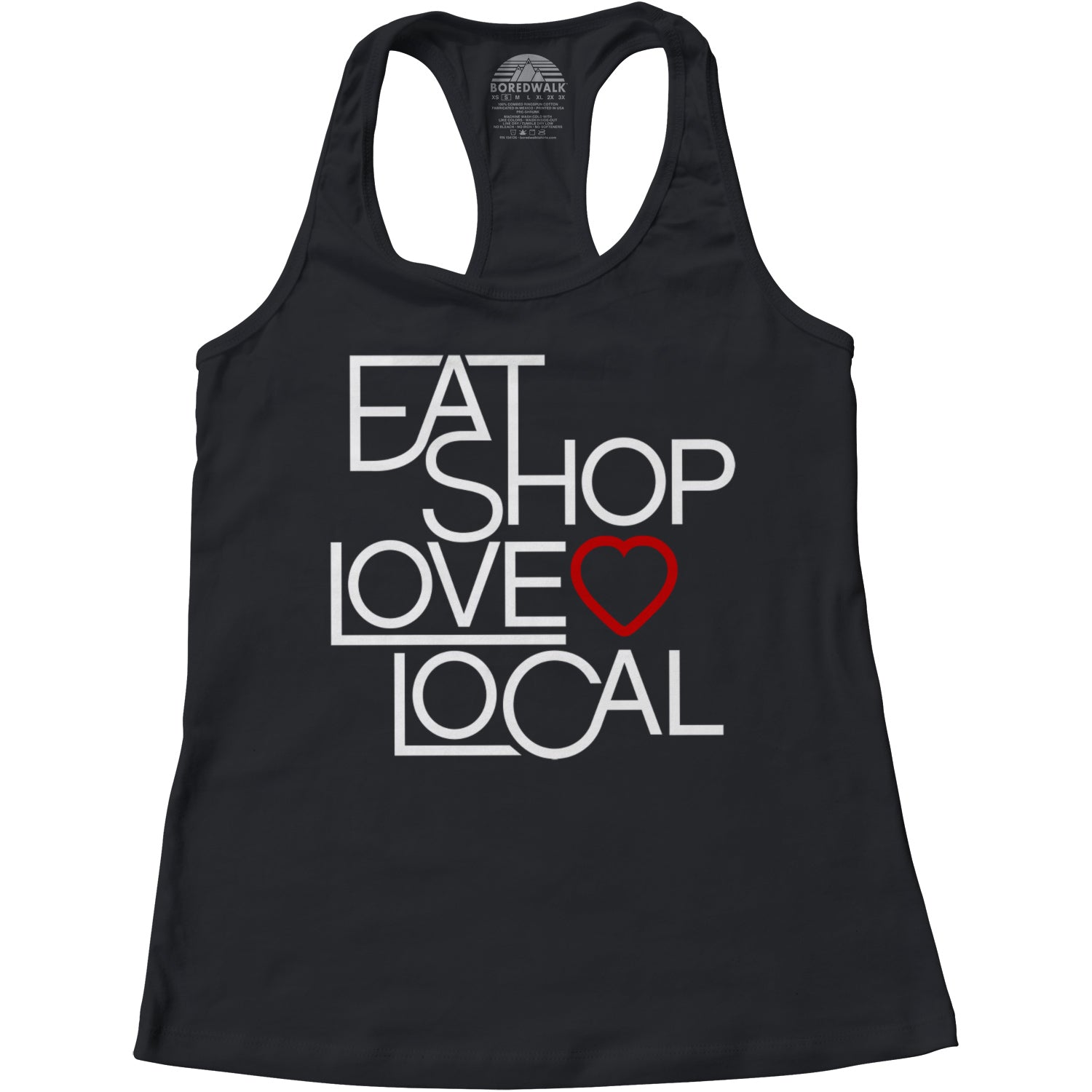 Women's Love Shop Eat Local Racerback Tank Top