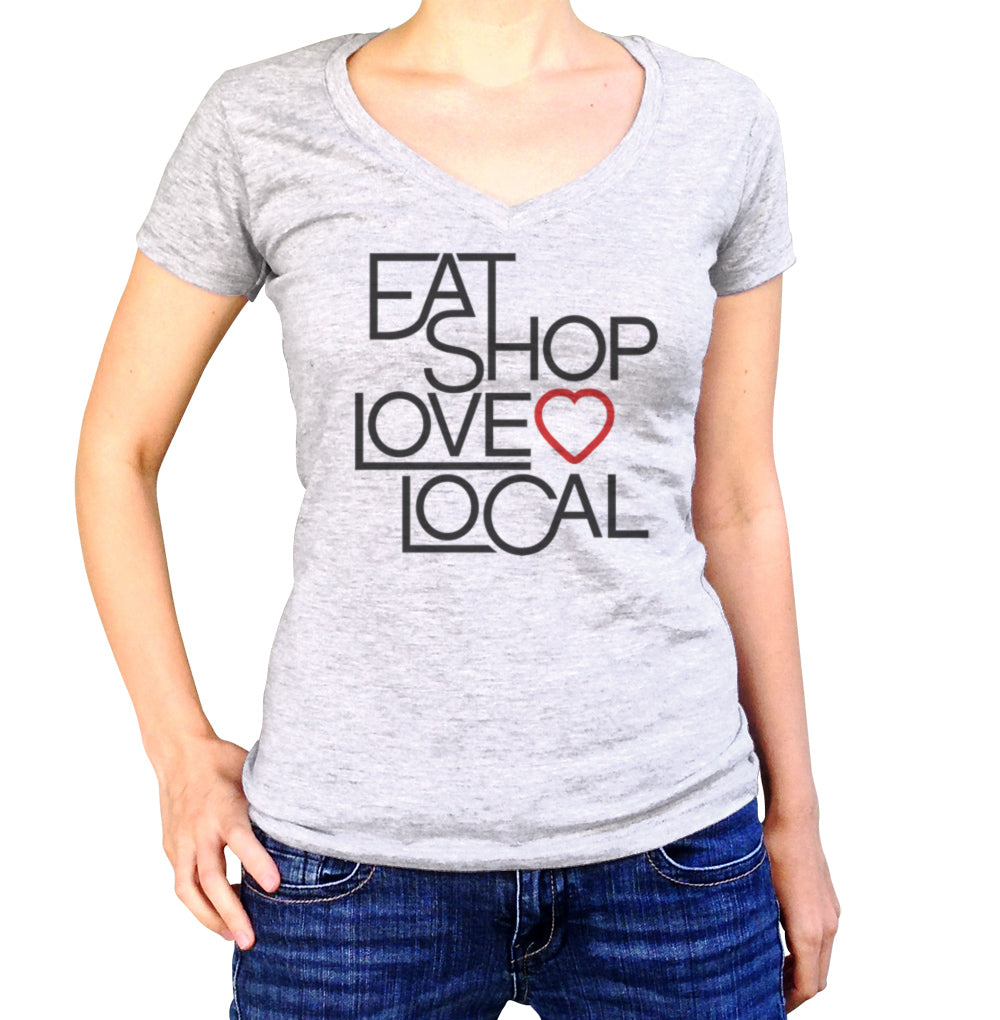 Women's Love Shop Eat Local Vneck T-Shirt