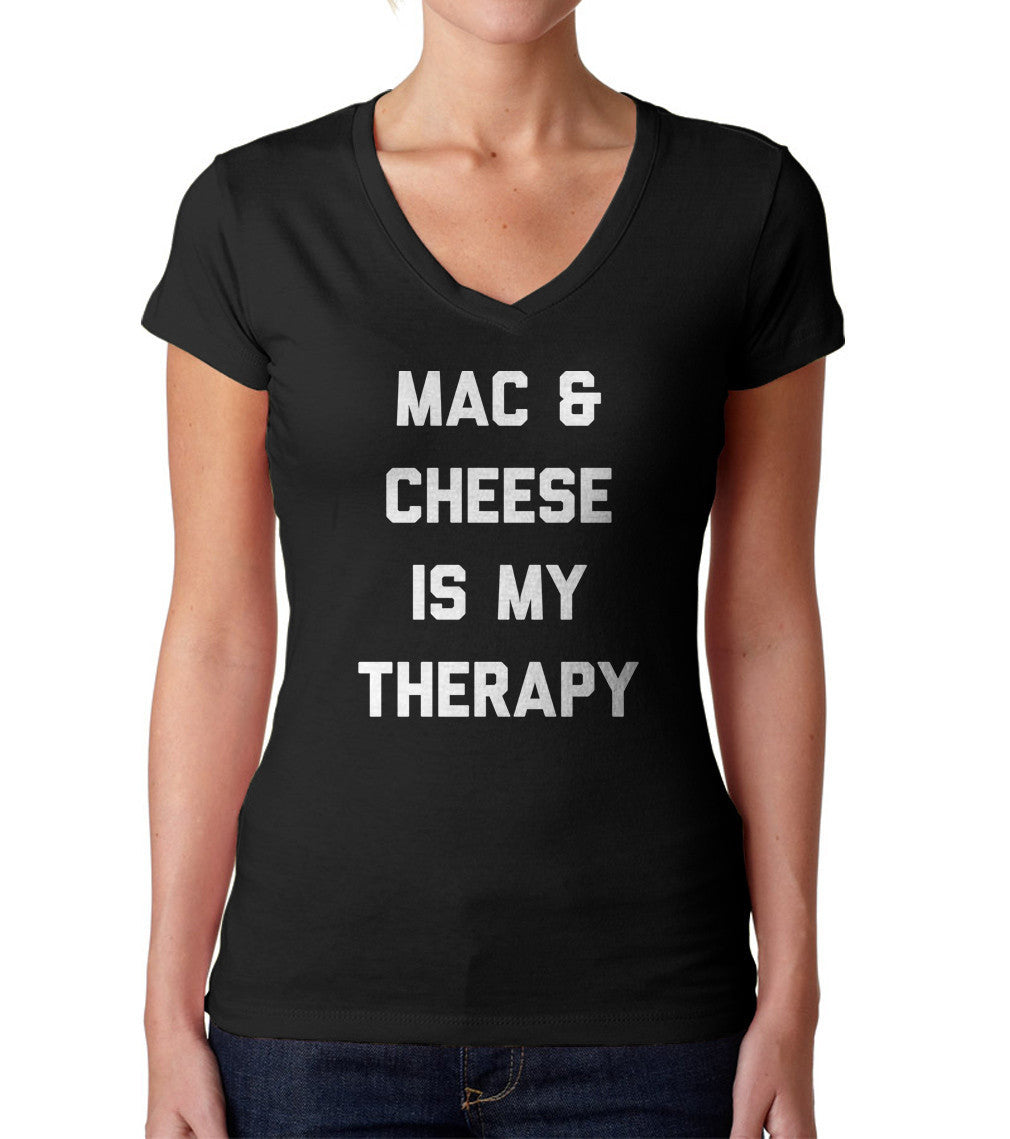 Women's Mac and Cheese Is My Therapy Vneck T-Shirt