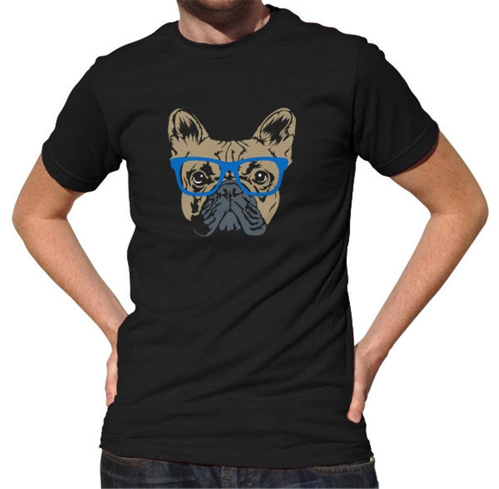 Men's Glasses On A French Bulldog T-Shirt Hipster Frenchie T-Shirt