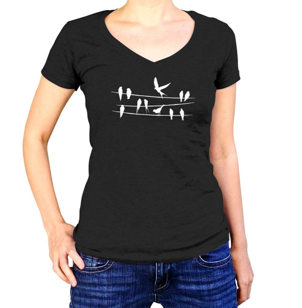 Women's Birds On A Wire Vneck T-Shirt