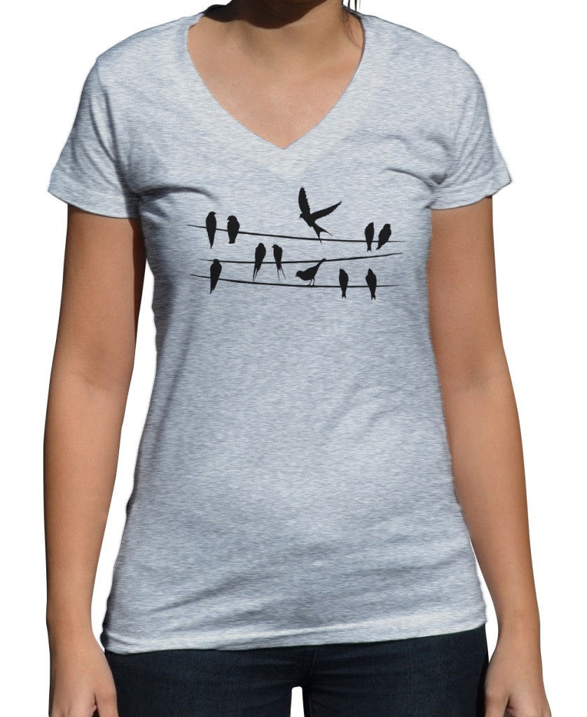 Women's Birds On A Wire Vneck T-Shirt
