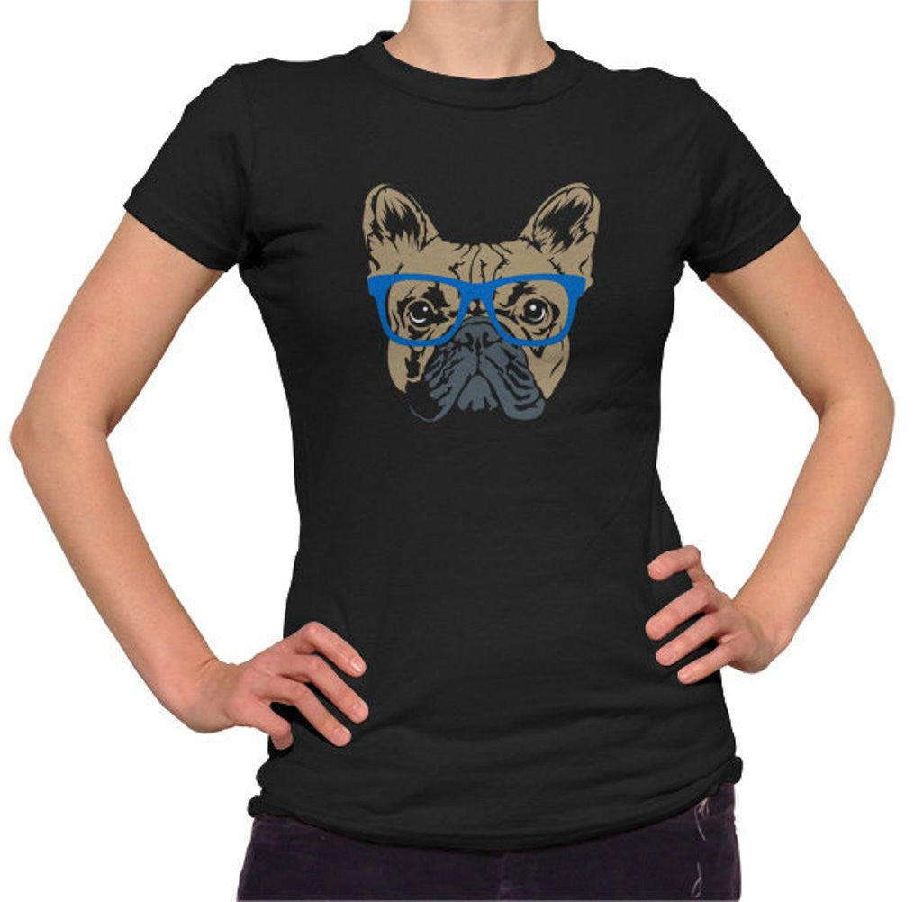 Women's Glasses On A French Bulldog Hipster Frenchie T-Shirt