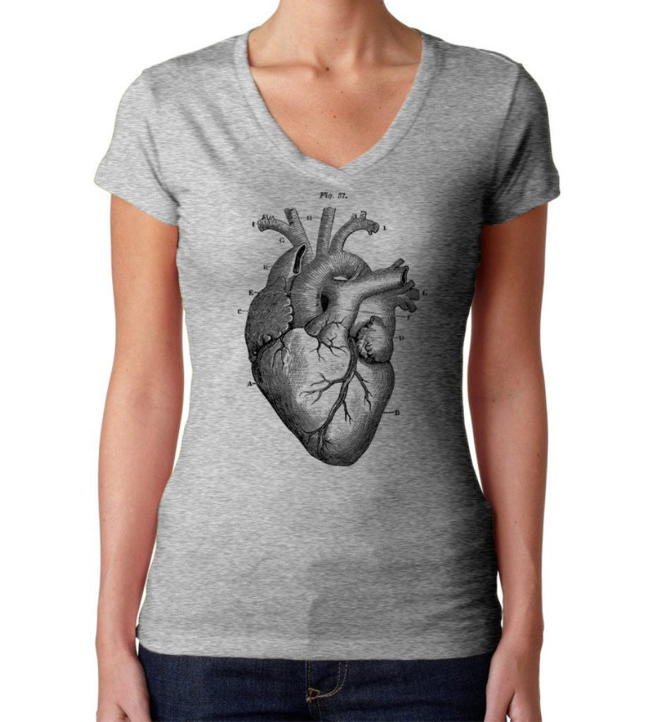 Women's Heart Anatomy Diagram Vneck T-Shirt