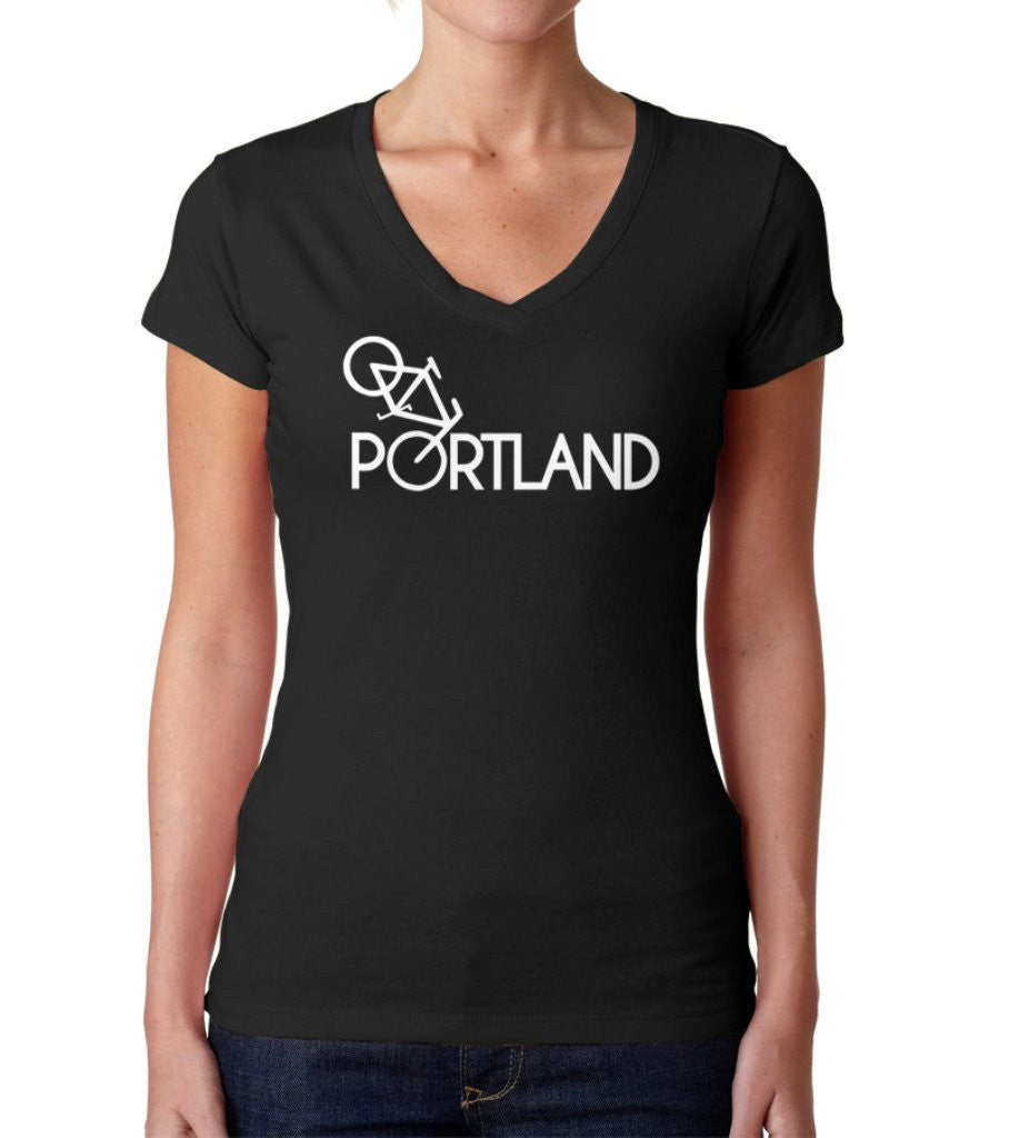 Women's Portland Bike Vneck T-Shirt