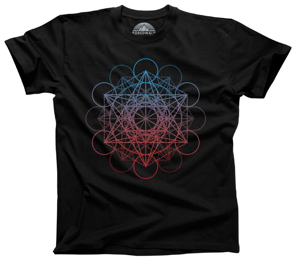 Men's Metatrons Cube Rainbow T-Shirt Geometric Crystal New Age Yoga