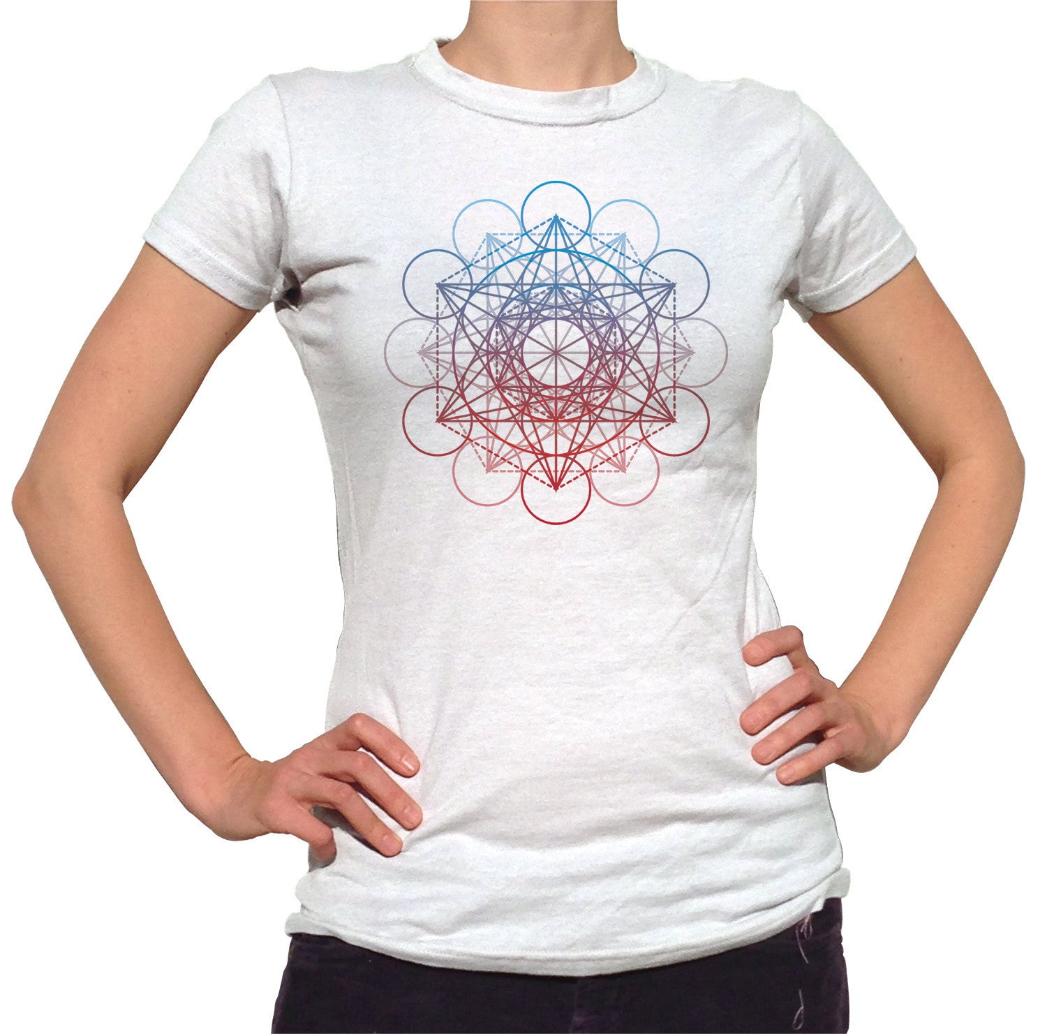 Women's Metatrons Cube Rainbow T-Shirt Geometric Crystal New Age Yoga