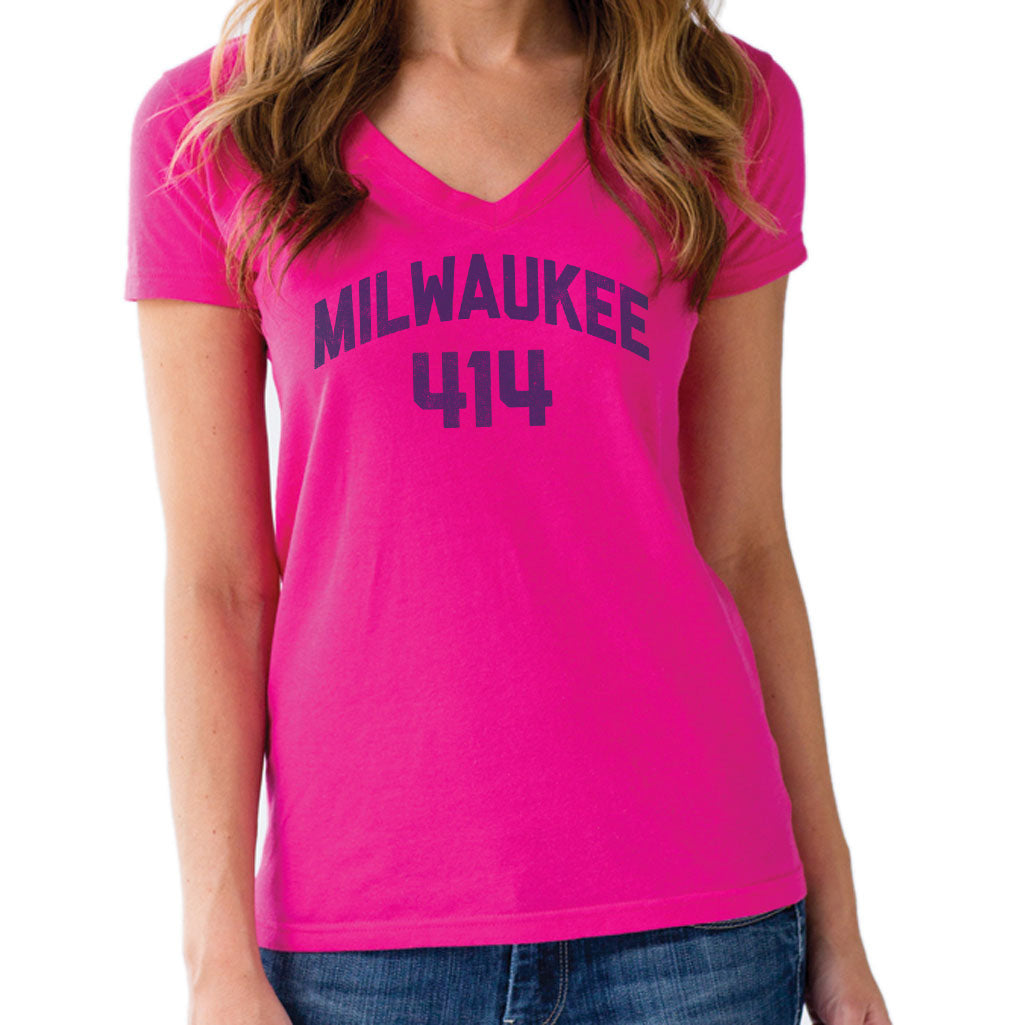 Women's Milwaukee 414 Area Code Vneck T-Shirt