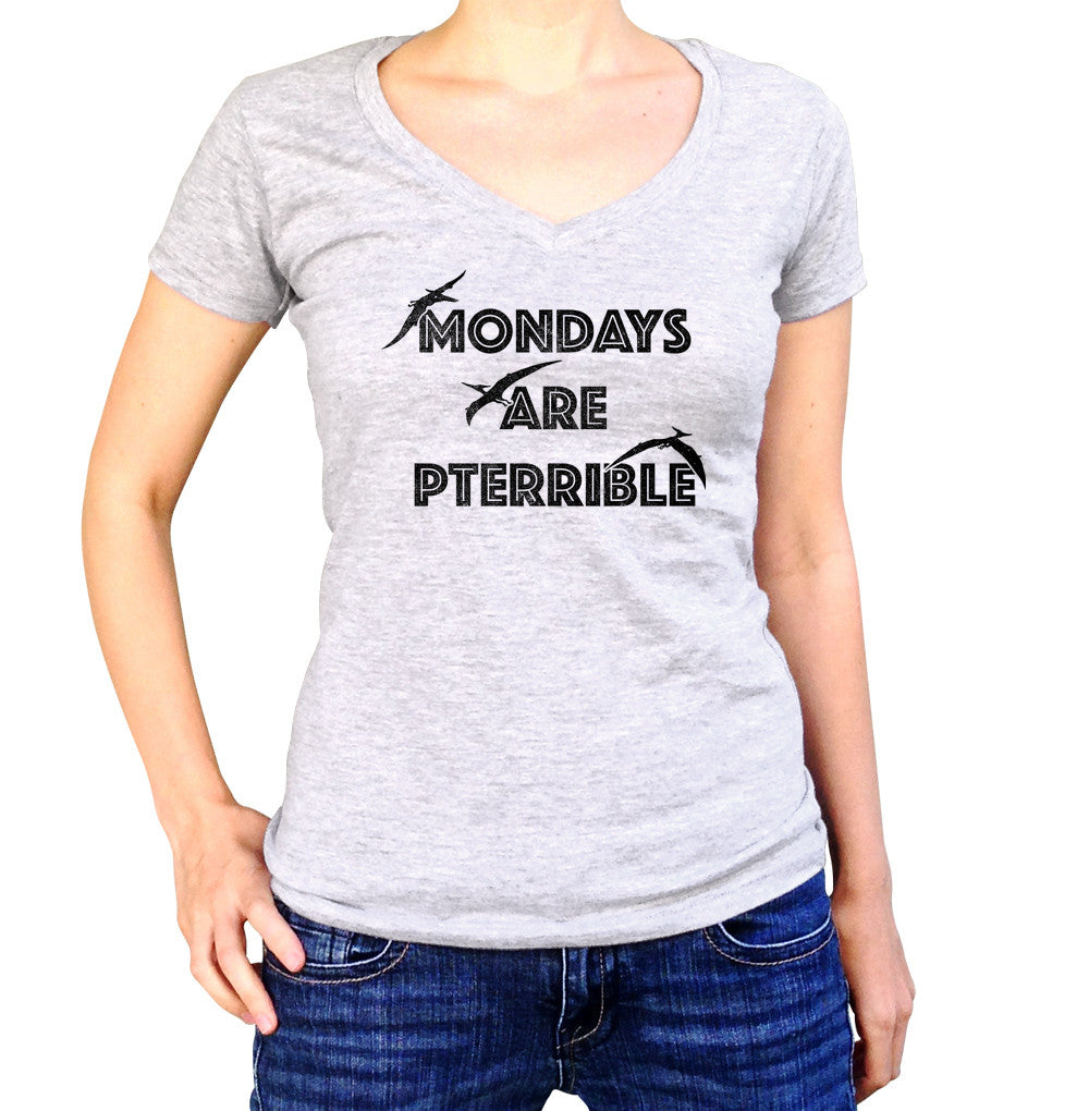 Women's Mondays Are Pterrible Vneck T-Shirt - Funny Dinosaur Shirt