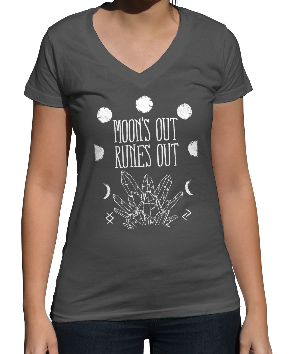 Women's Moon's Out Runes Out Vneck T-Shirt