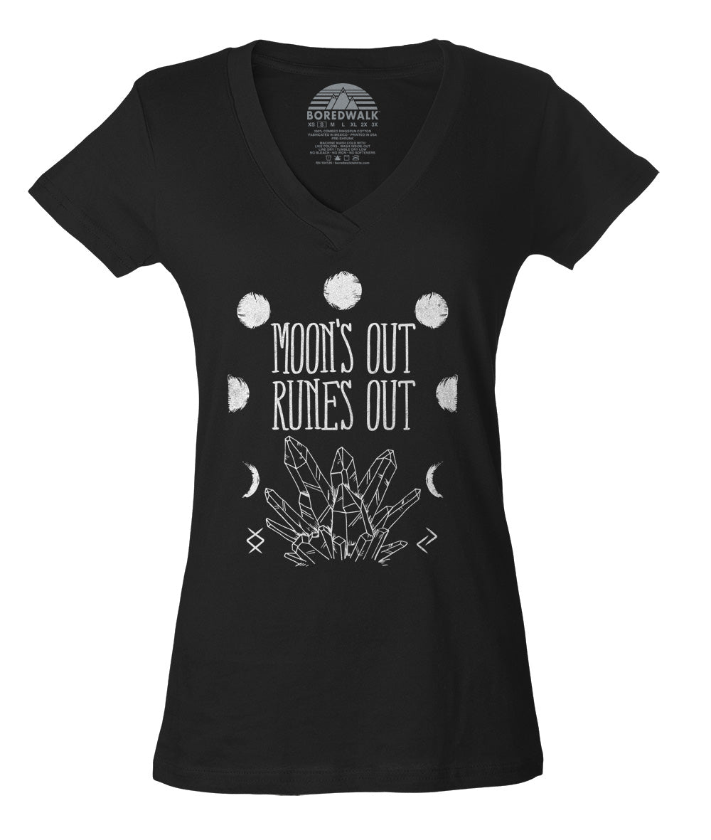 Women's Moon's Out Runes Out Vneck T-Shirt