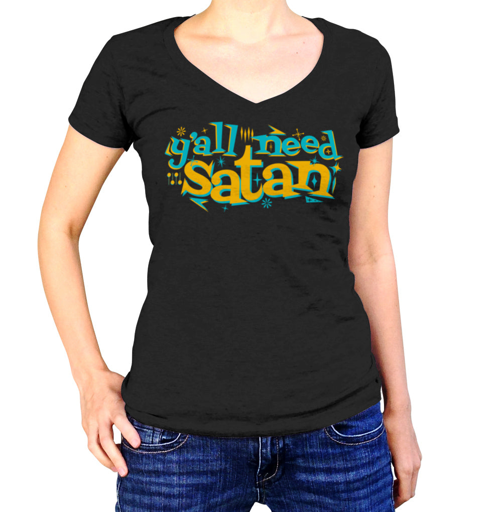 Women's Y'all Need Satan Vneck T-Shirt