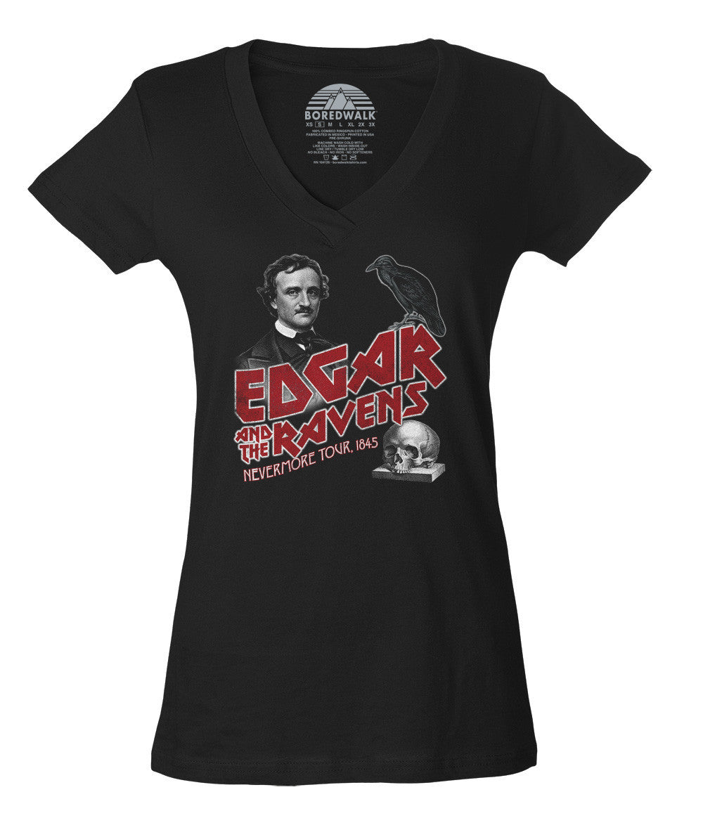 Women's Edgar and the Ravens Nevermore Tour Vneck T-Shirt - Edgar Allan Poe