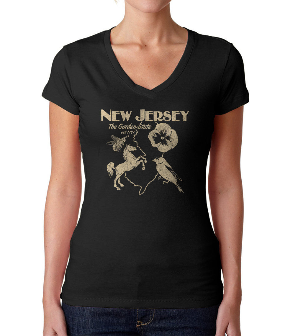 Women's New Jersey Vneck T-Shirt Retro Garden State
