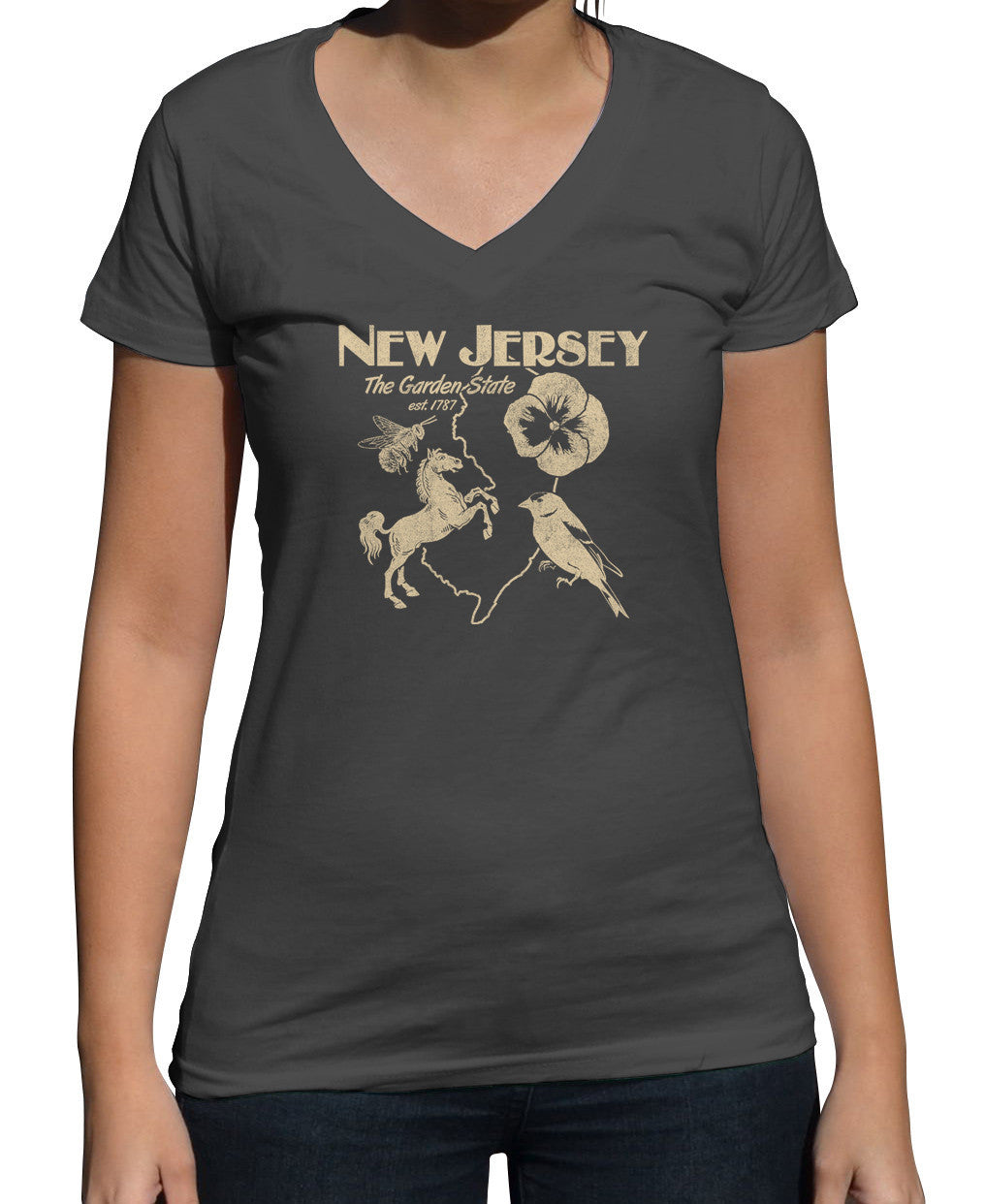 Women's New Jersey Vneck T-Shirt Retro Garden State