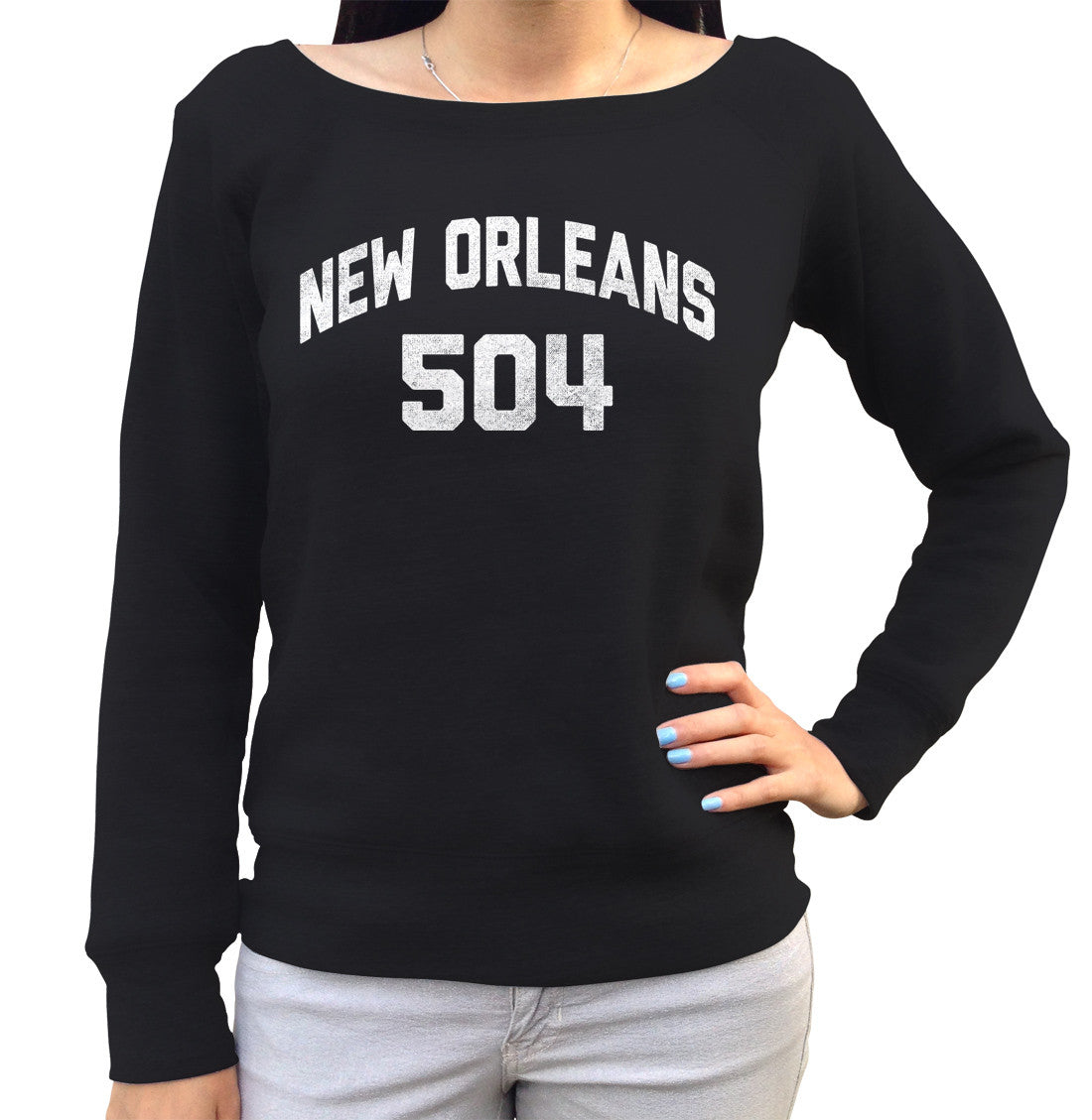 Women's New Orleans 504 Area Code Scoop Neck Fleece