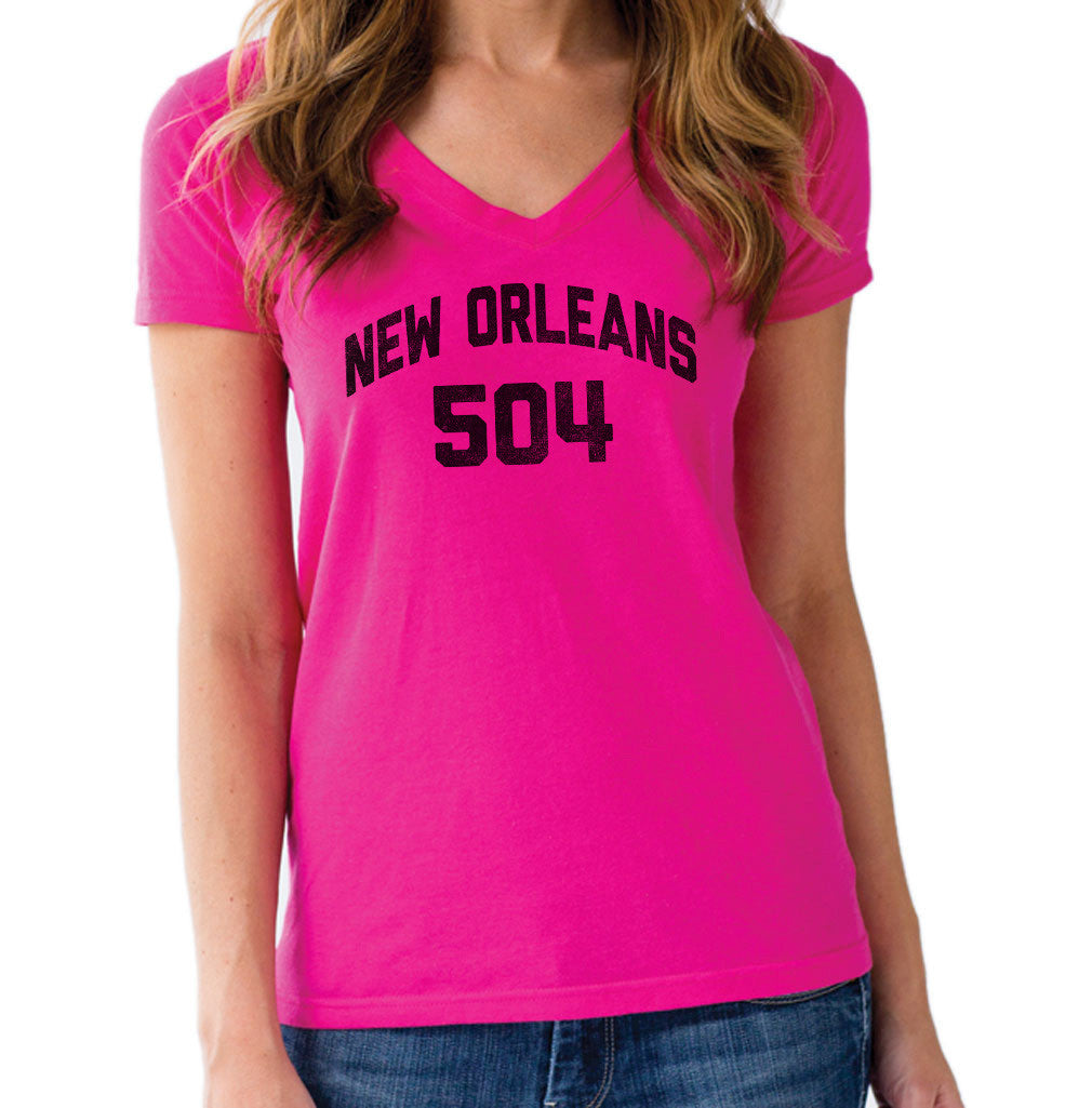 Women's New Orleans 504 Area Code Vneck T-Shirt