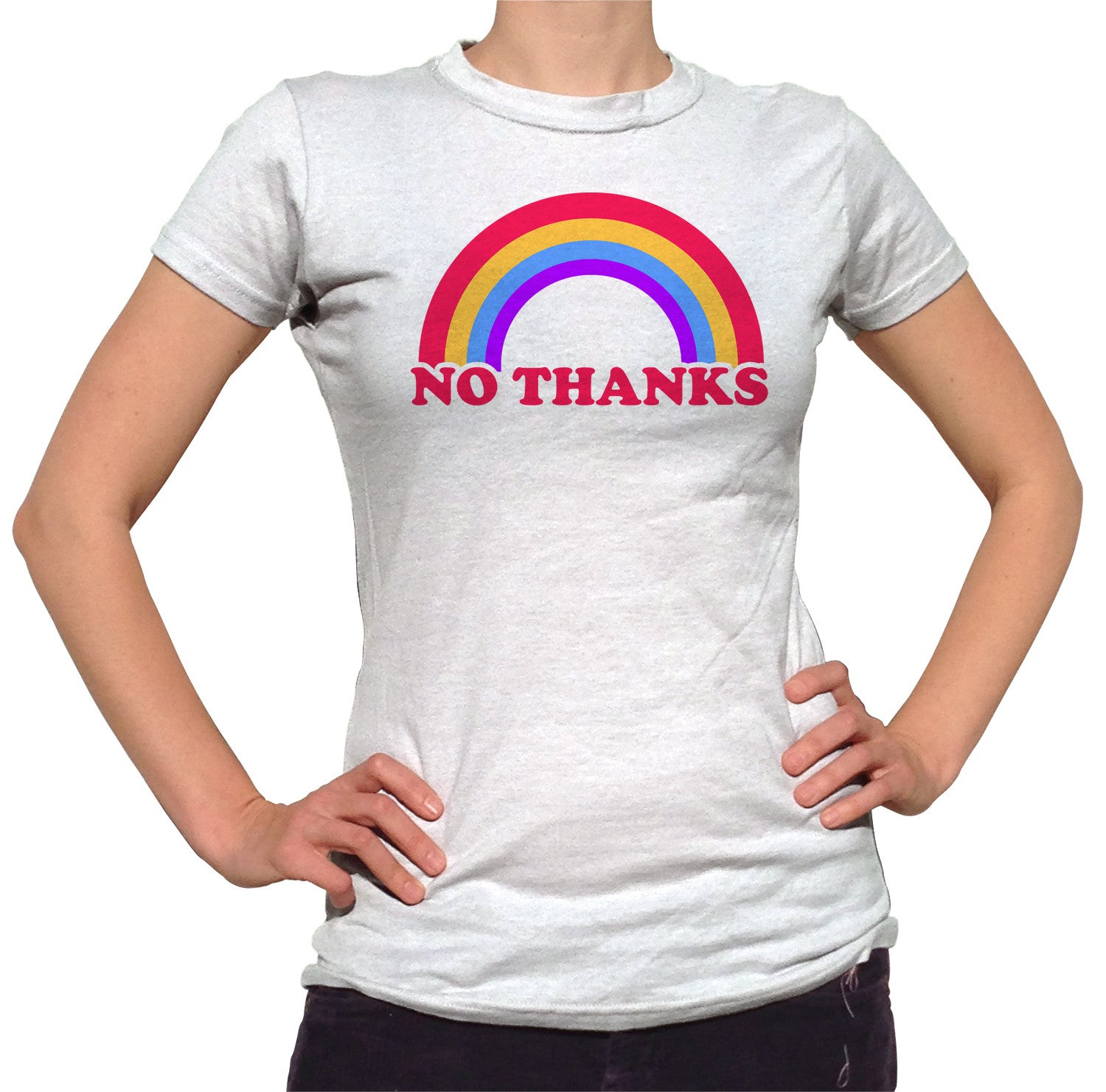 Women's Rainbow No Thanks T-Shirt - No Thank You Sarcastic Shirt Ironic Shirt - Nope Shirt - Introvert