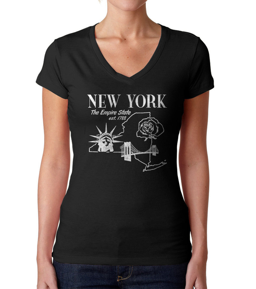 Women's Retro New York Vneck T-Shirt Vintage State Pride