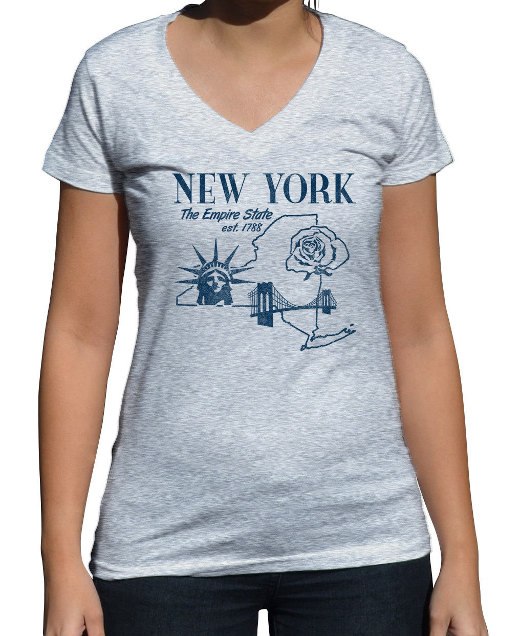 Women's Retro New York Vneck T-Shirt Vintage State Pride