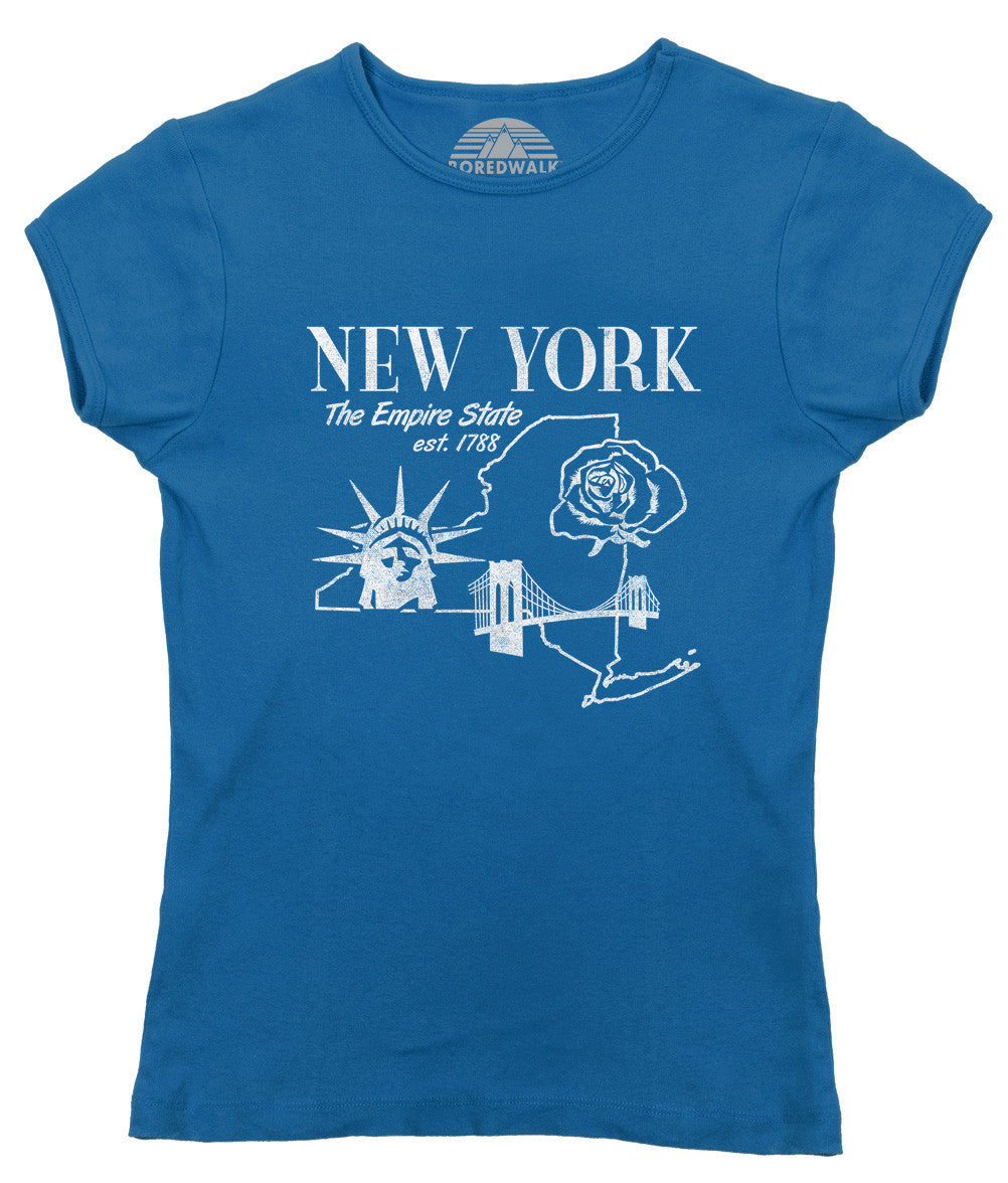 BoredWalk Women's Retro New York T-Shirt Vintage State Pride, Select A Size / Royal
