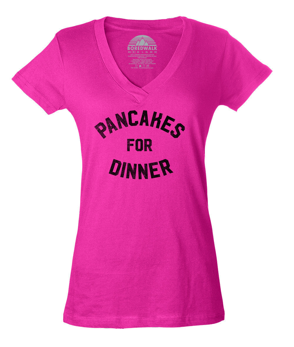 Women's Pancakes for Dinner Vneck T-Shirt - Breakfast Brunch Foodie