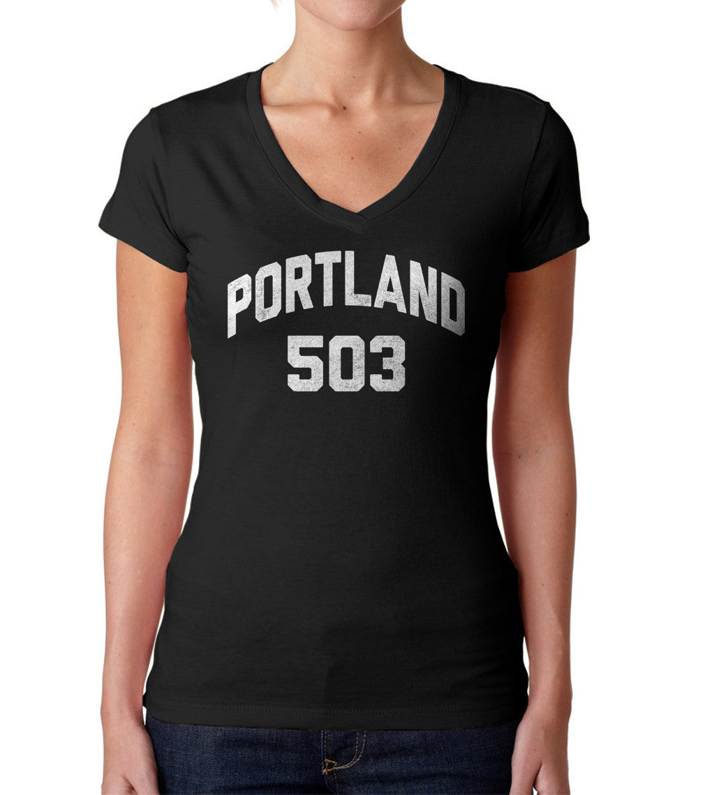 Women's Portland 503 Area Code Vneck T-Shirt