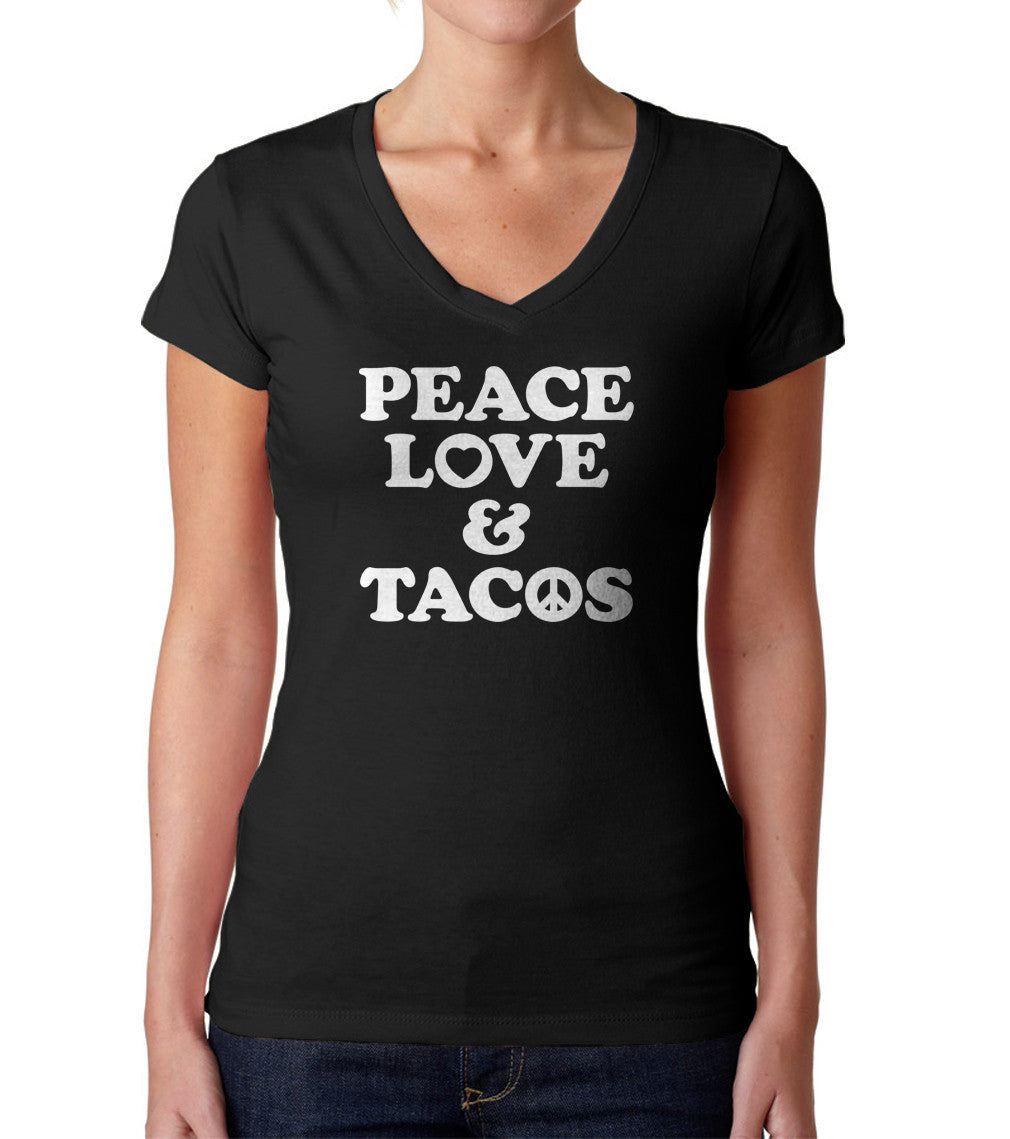 Women's Peace Love and Tacos Vneck T-Shirt