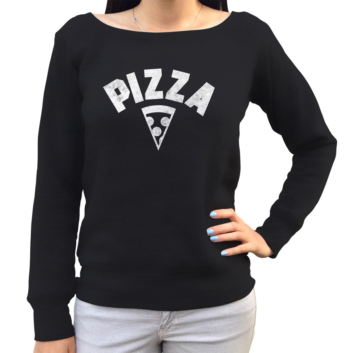 Women's Team Pizza Scoop Neck Fleece Vintage Retro Athletic Logo Inspired